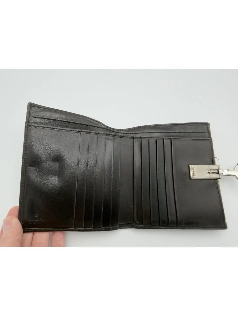 Authentic Gucci Brown Horsebit GG Supreme Bifold Wallet Canvas Leather + COA